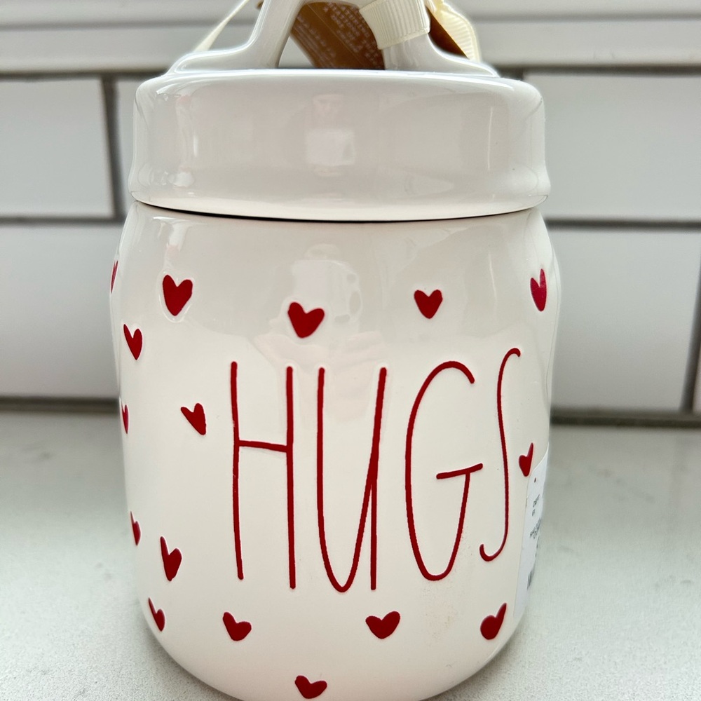 Rae Dunn HUGS mini canister with Red Hearts
